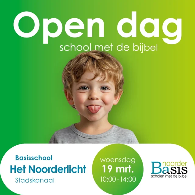 Op 19 maart organiseren we een open dag! Van 10:00-14:00 staat onze deur open zodat je een kijkje kunt nemen in onze school.Bekijk samen met je zoon of dochter de school. Stel je vragen aan een van de leerkrachten. We ontvangen je graag! #NoorderBasis #schoolmetdebijbel #opendag